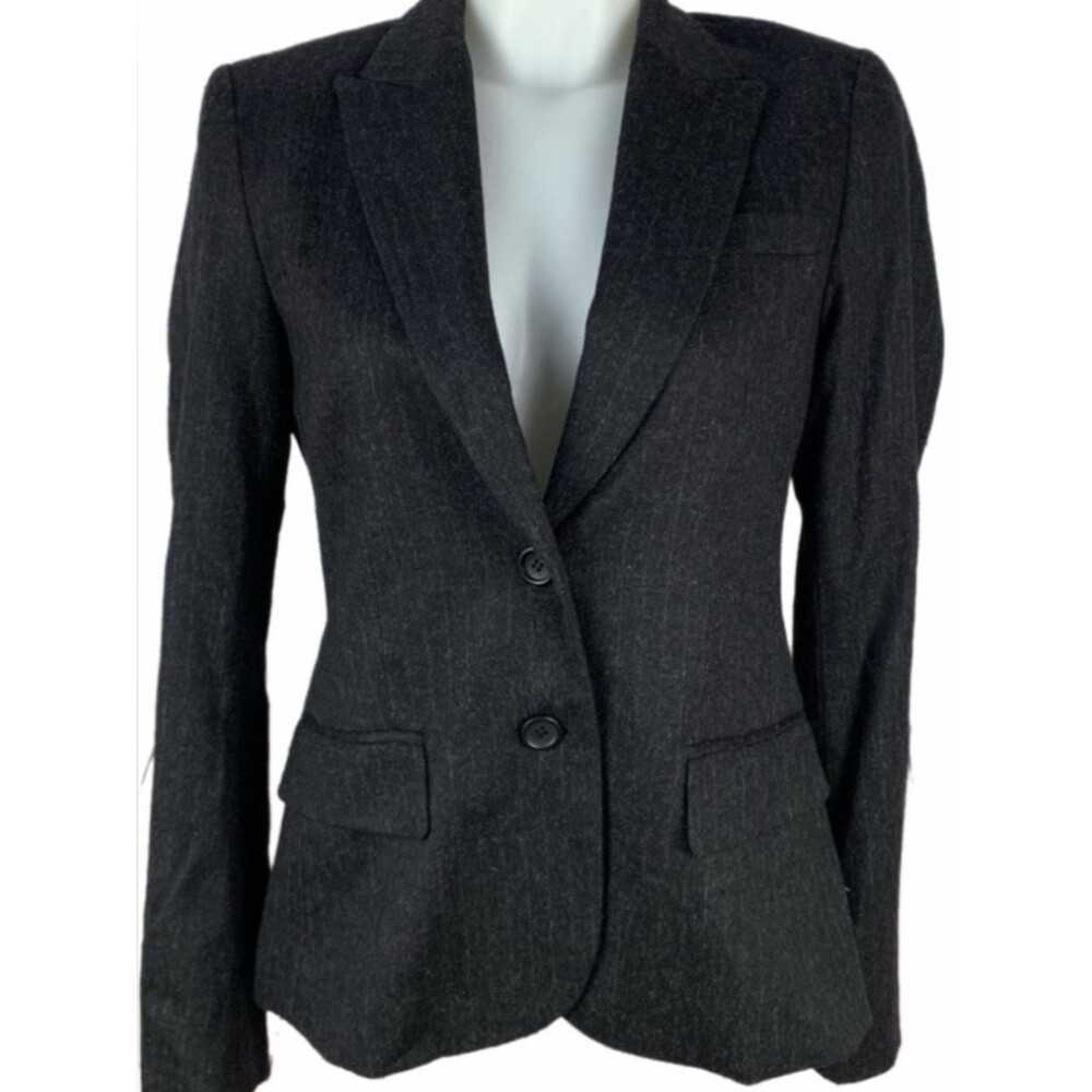 Theory Wool Pinstripe Two-Button Blazer Charcoal Gray Size 8 Lined Designer